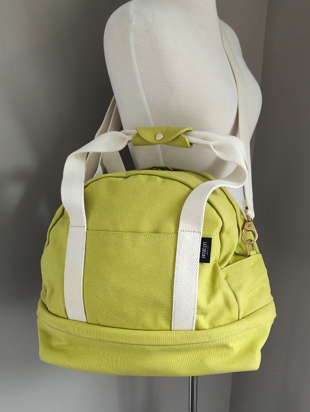 Kate Spade Expandable Chartreuse Green Canvas Travel Bag with Black Star Lining